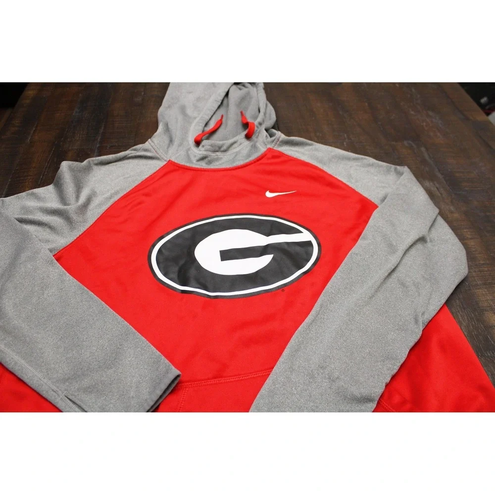 Georgia Bulldogs Hoodie Mens XL Red Gray NCAA Football Nike Therma Fit Pullover